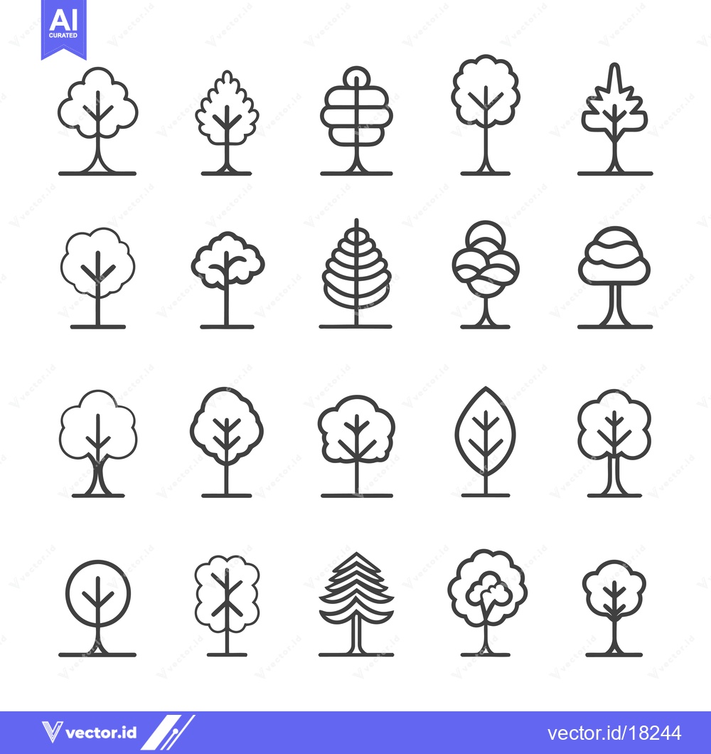 Premium Vector dari A Set of 20 Simple Outline Tree Icons