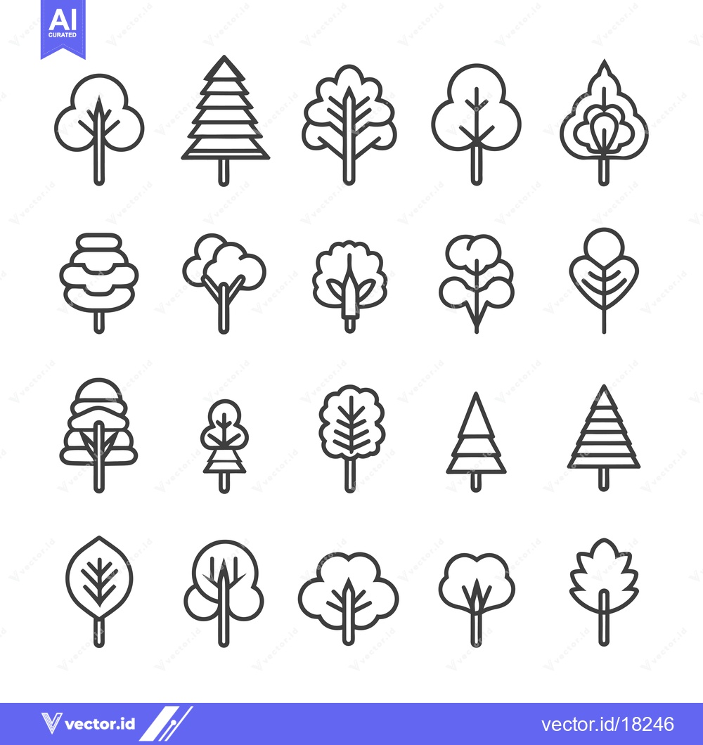 Premium Vector dari A Set of 20 Tree Icons in Outline Style
