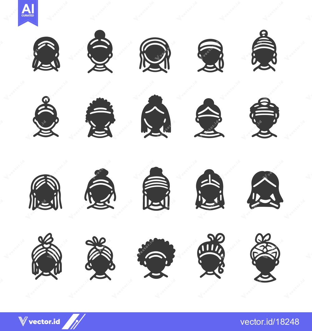 Premium Vector of A Set of 20 Unique Black Hairstyle Icons