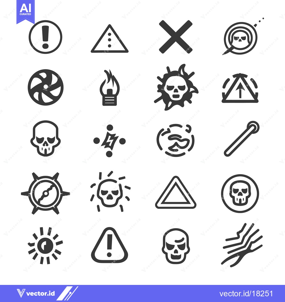 Premium Vector dari A Set of 20 Warning and Caution Icons Featuring Skulls and Other Symbo