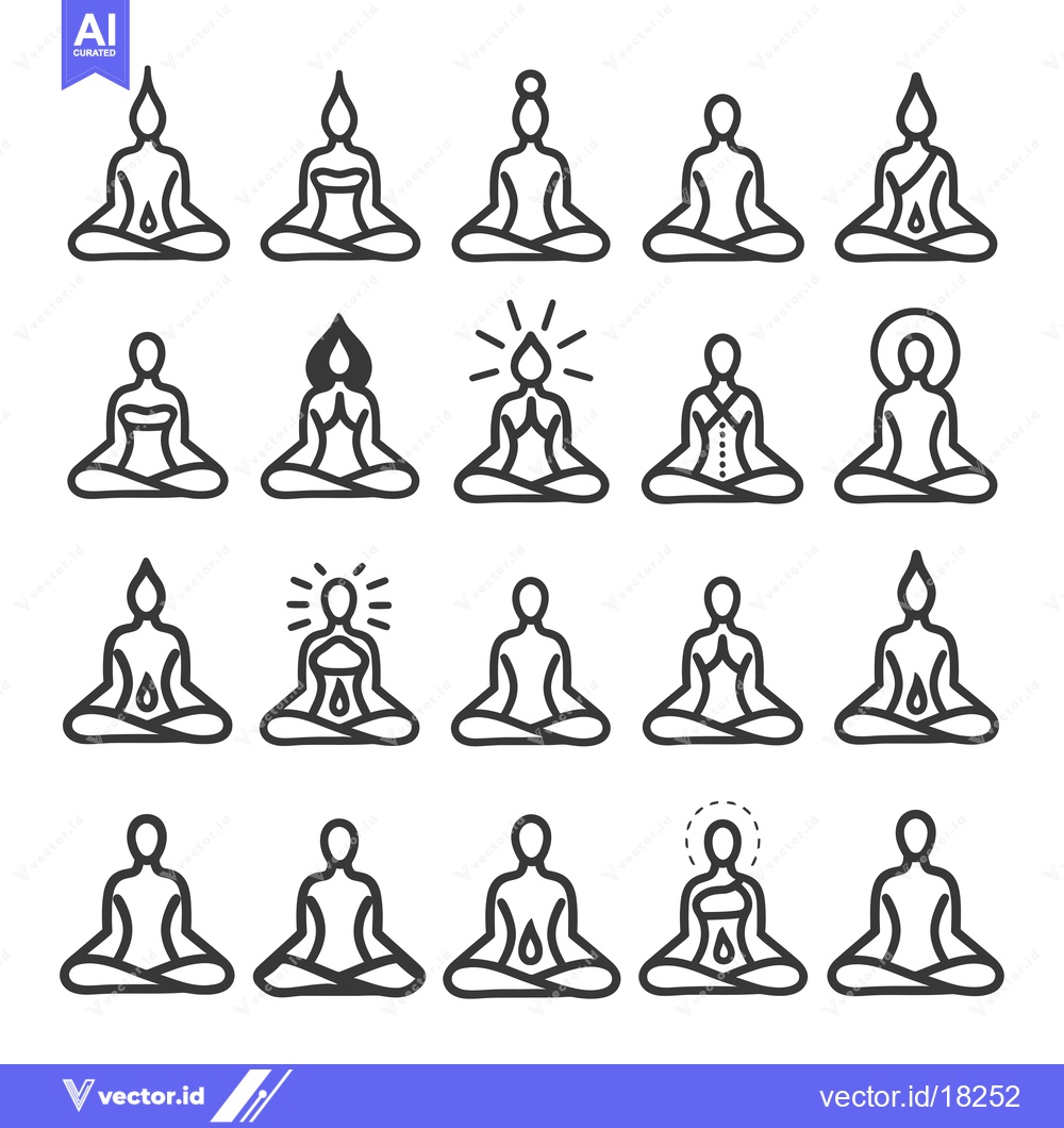 Premium Vector of A Set of 20 Yoga Poses in a Sitting Meditation Position with Variation