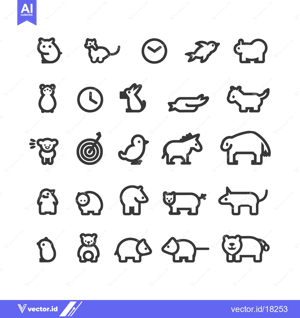 Premium Vector dari A Set of 24 Animal Icons in Line Art Style