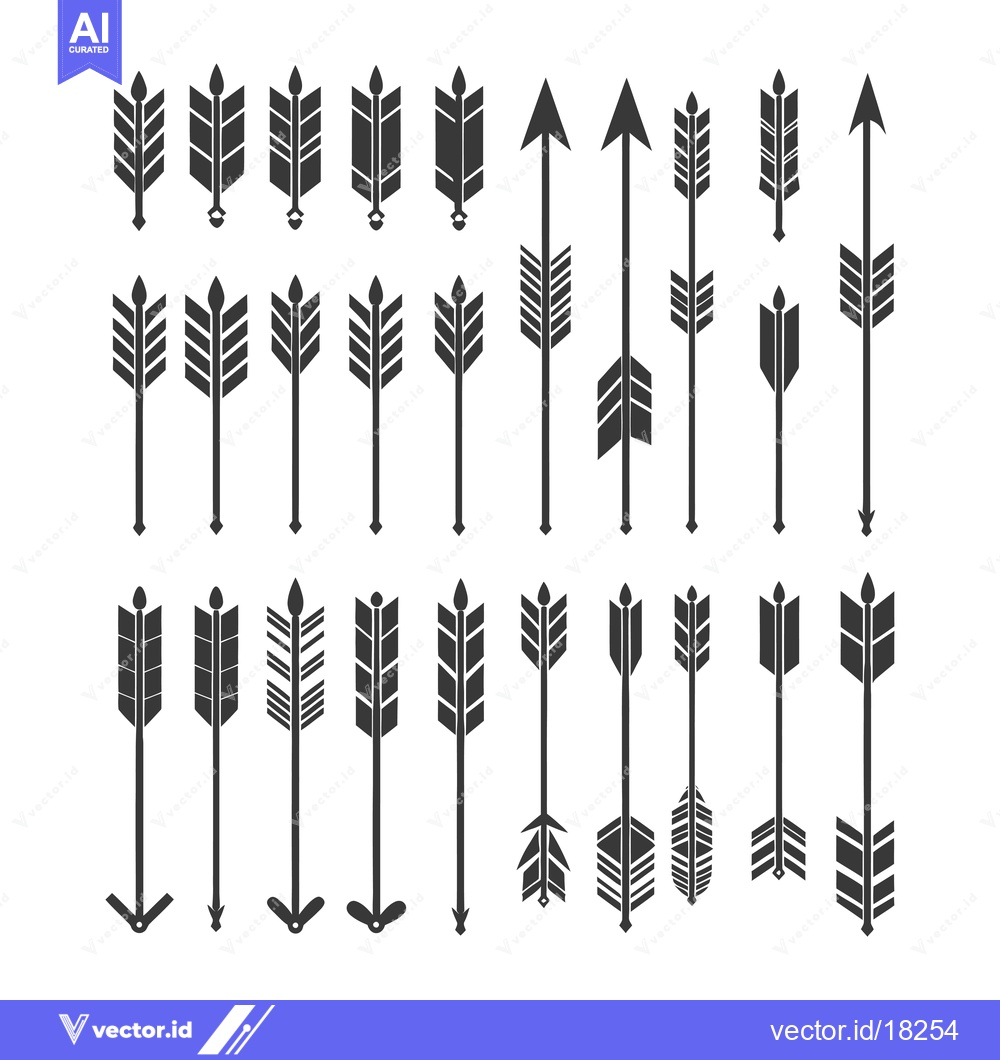 Premium Vector dari A Set of 24 Arrow Icons with Various Point Styles and Fletching