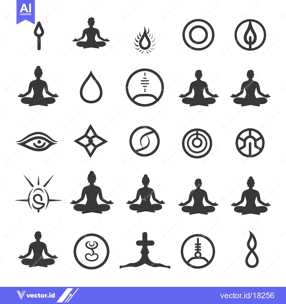 Premium Vector of A Set of 24 Black and White Illustrations of  Yoga Poses, Symbols, and