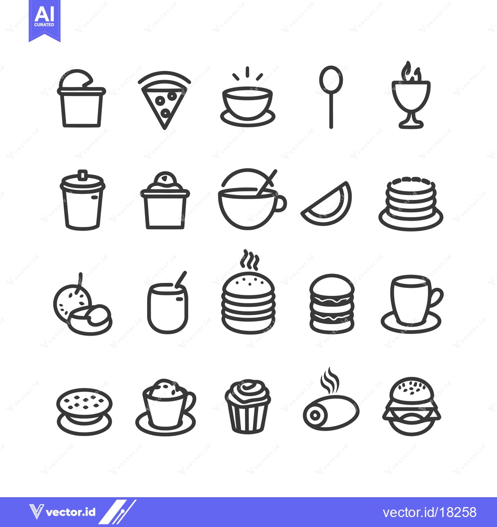 Premium Vector of A Set of 24 Black and White Outline Food Icons