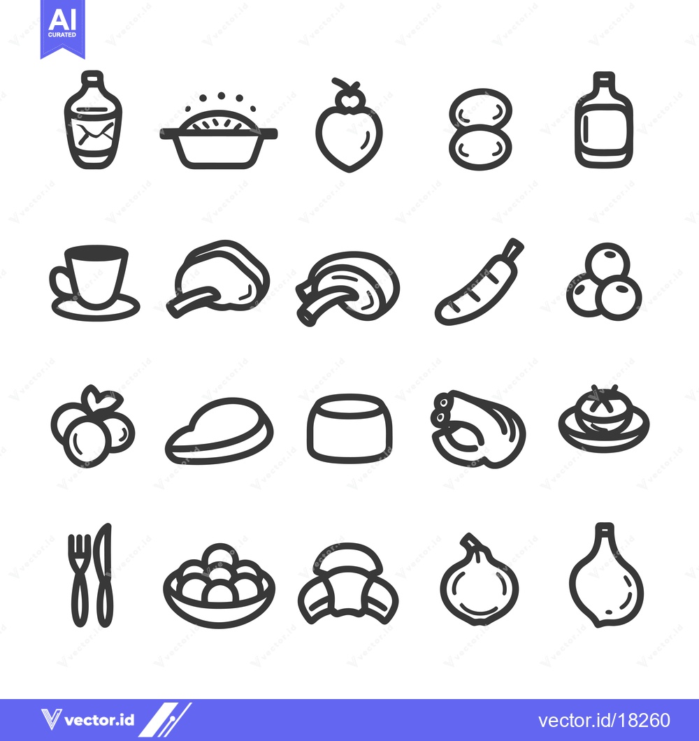 Premium Vector dari A Set of 24 Food and Drink Line Icons