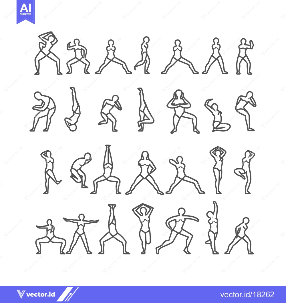 Premium Vector dari A Set of 24 Outline Illustrations of Various Yoga Poses