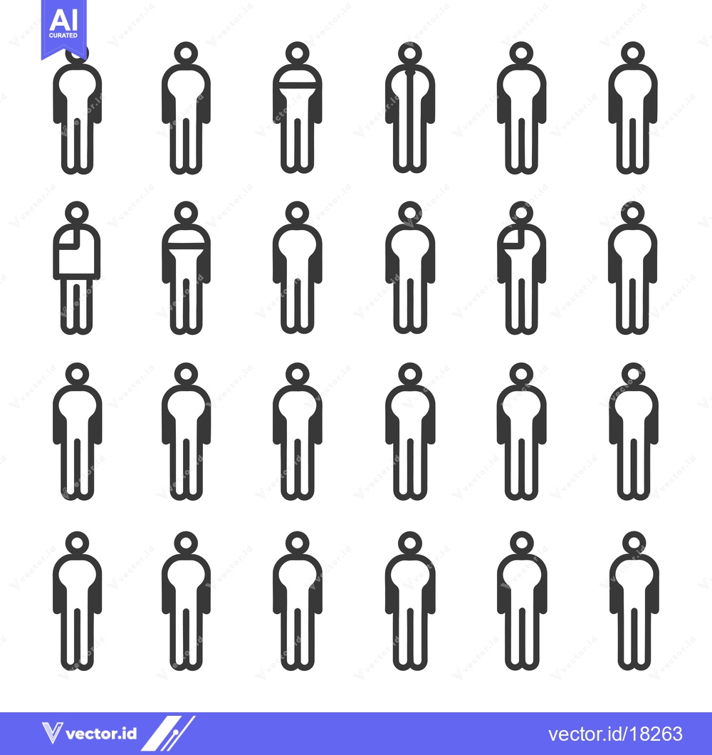Premium Vector dari A Set of 24 Simple Black and White Human Stick Figure Icons