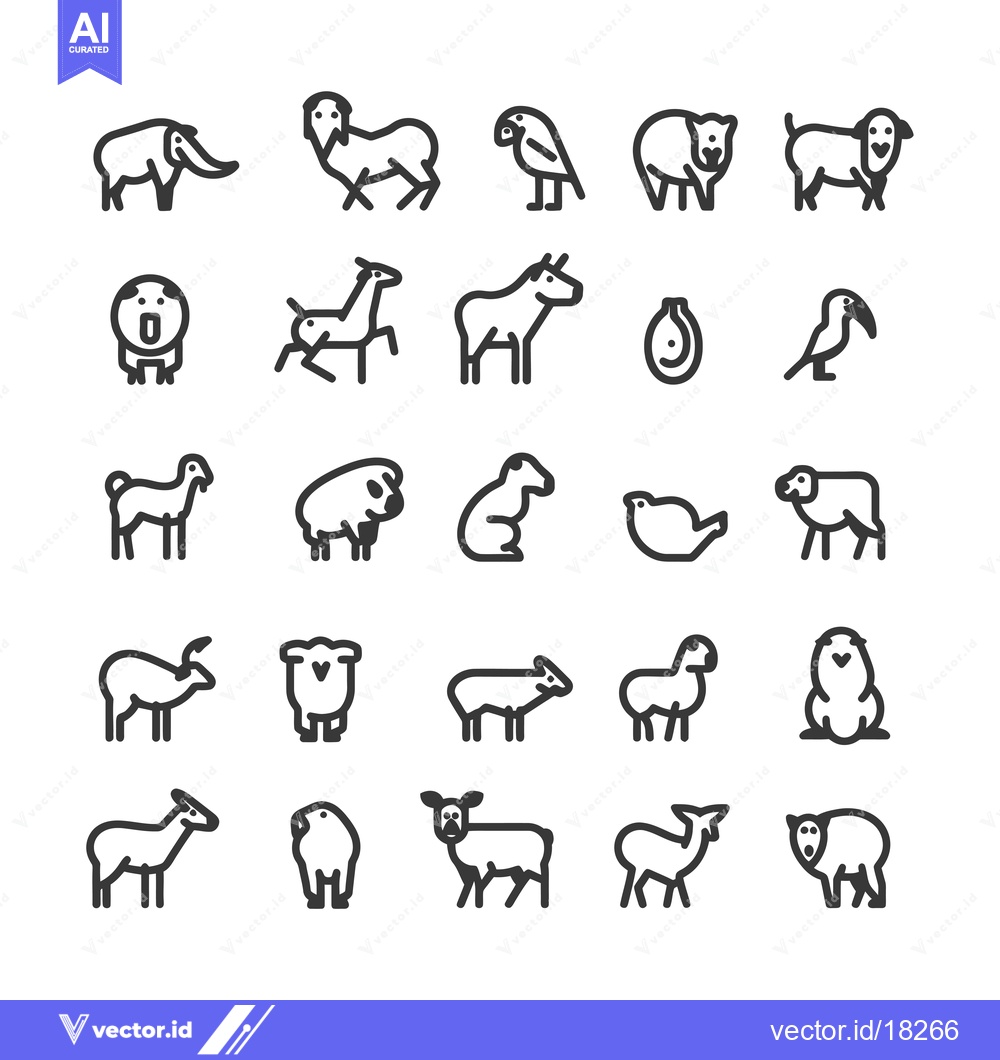 Premium Vector dari A Set of 25 Animal Outline Icons, Including Sheep, Goat, and Other Far