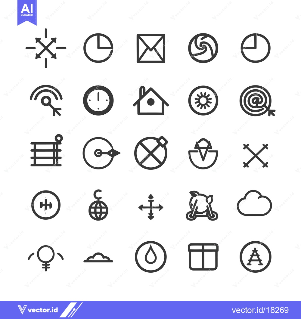 Premium Vector dari A Set of 25 Black and White Simple Line Icons