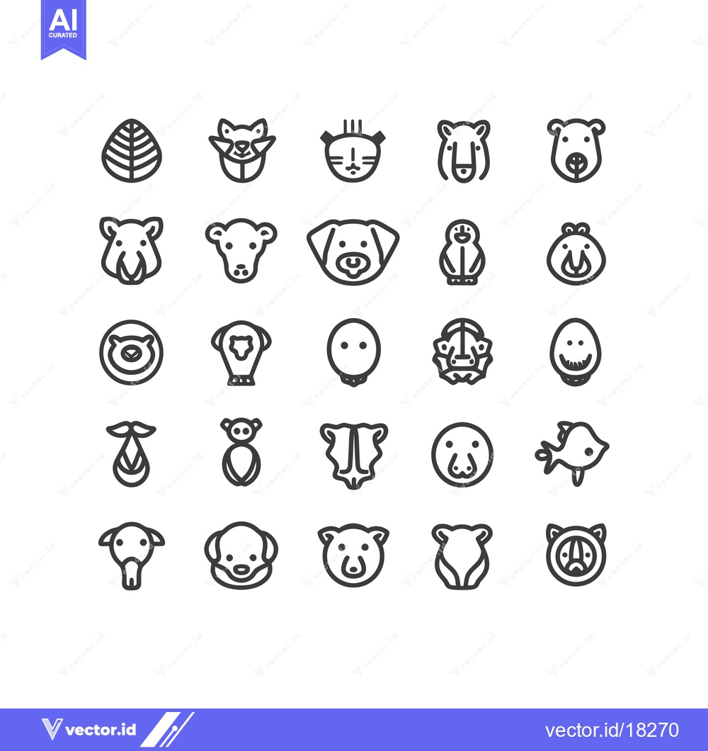 Premium Vector of A Set of 25 Black Line Animal Icons