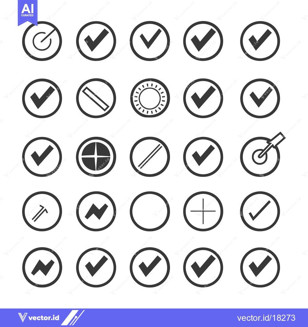Premium Vector dari A Set of 25 Different Checkmark Icons in Circles