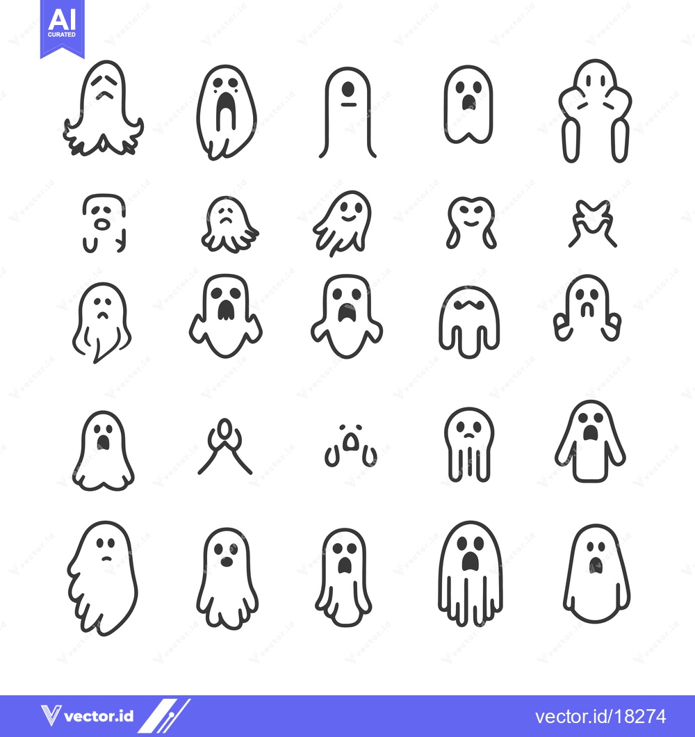 Premium Vector dari A Set of 25 Different Ghost Illustrations with Various Expressions