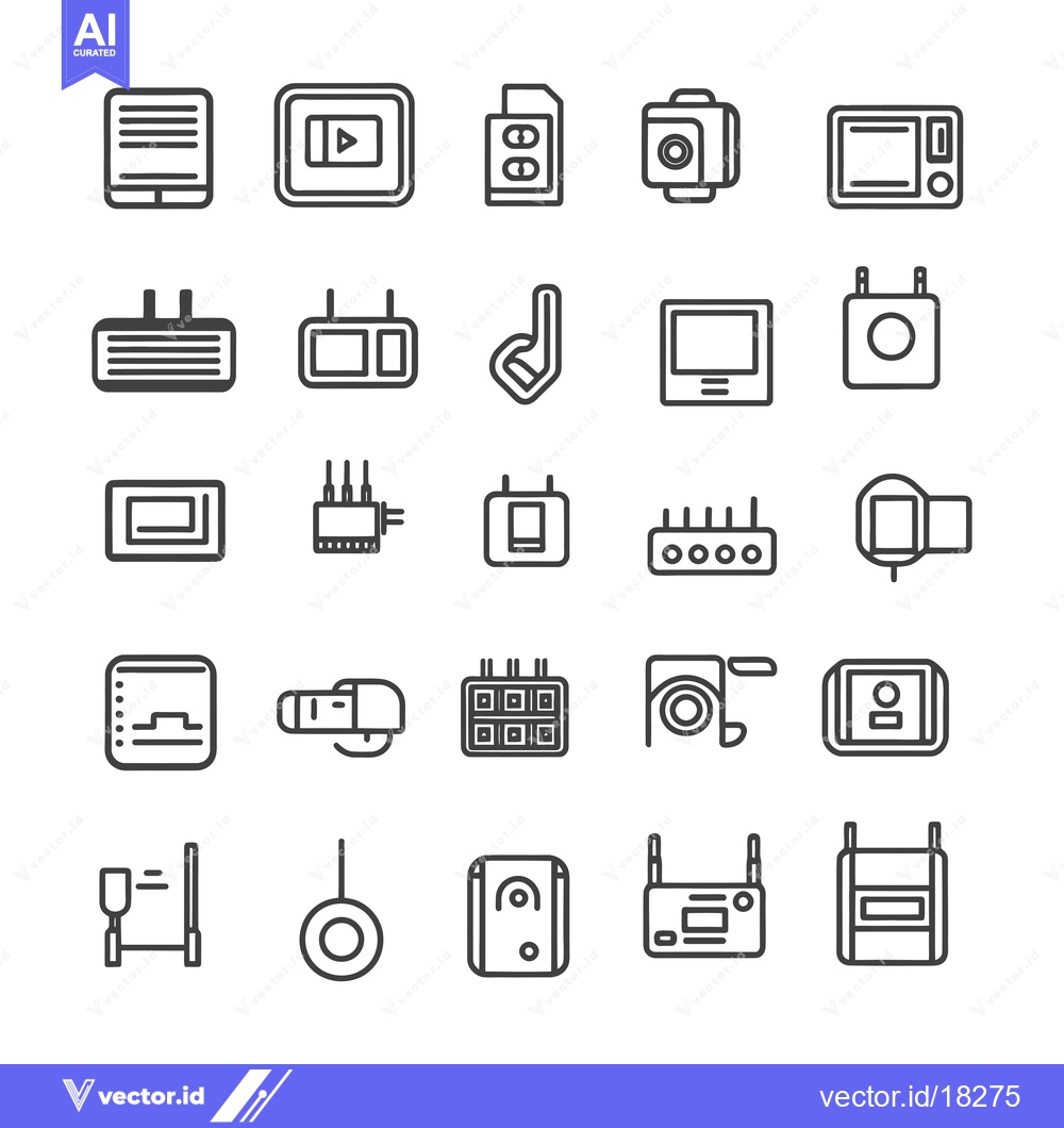 Premium Vector dari A Set of 25 Electronic Device Icons in Outline Style