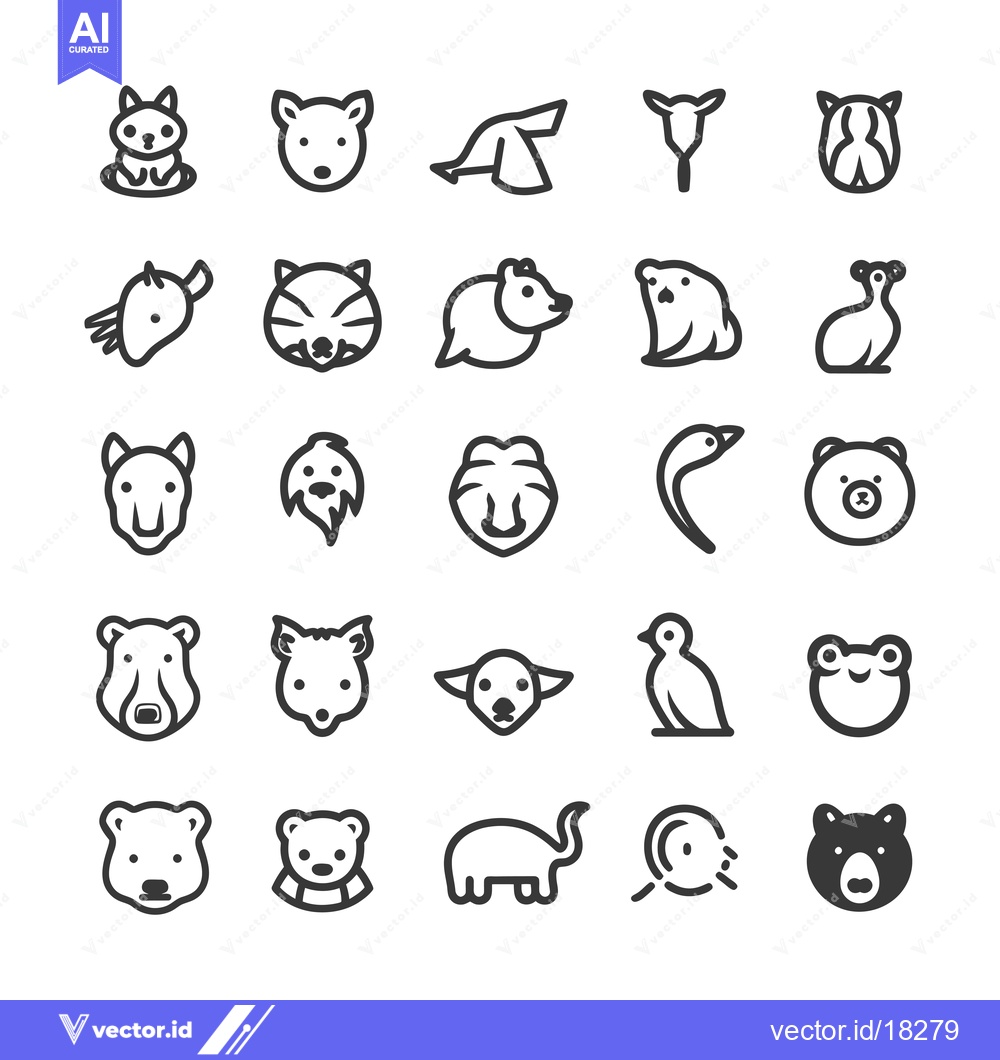 Premium Vector of A Set of 25 Line-Drawn Animal Icons