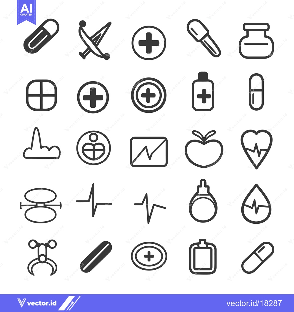 Premium Vector dari A Set of 25 Medical and Health Related Line Icons