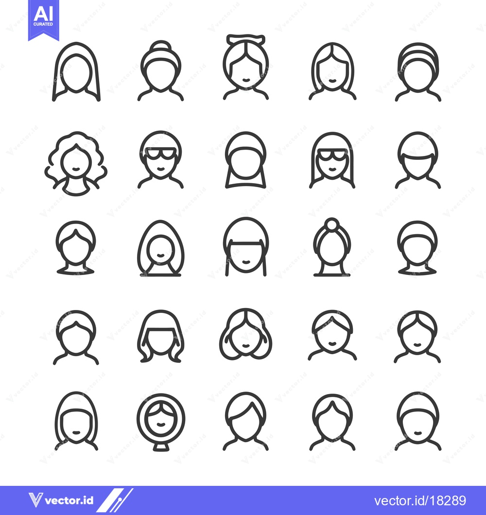 Premium Vector of A Set of 25 Outline Icons Depicting Different Female Hairstyles and He