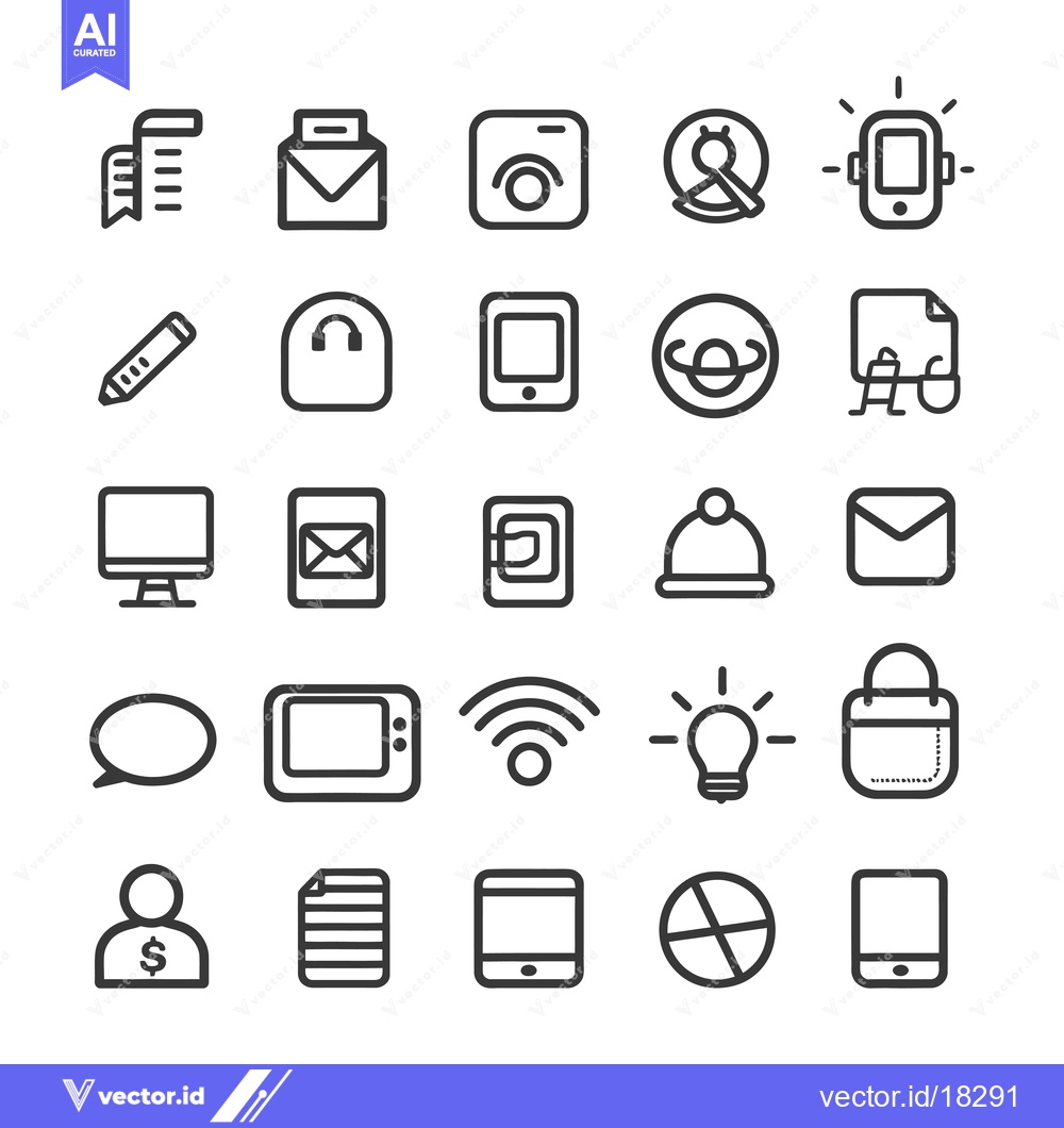 Premium Vector dari A Set of 25 Outline Icons Depicting Various Tech and Business Concepts