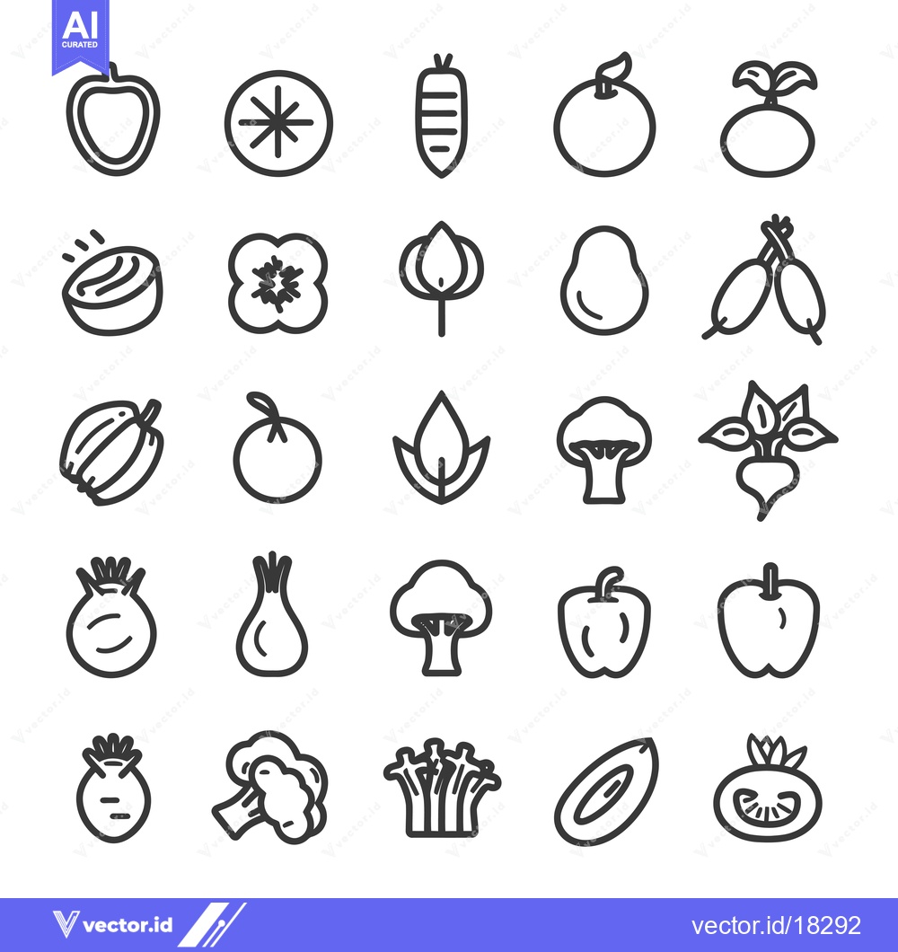 Premium Vector dari A Set of 25 Outline Illustrations of Fruits and Vegetables