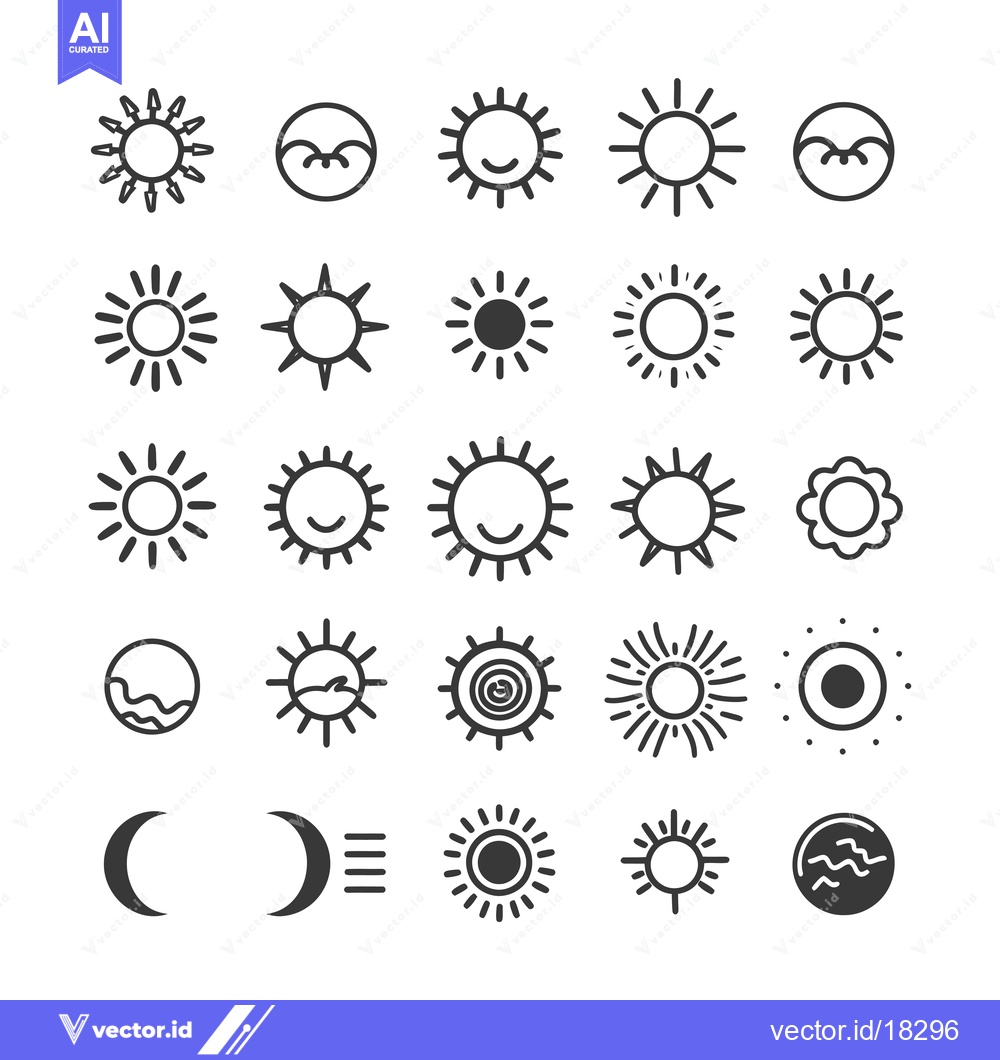 Premium Vector of A Set of 25 Sun and Moon Icons in Black and White
