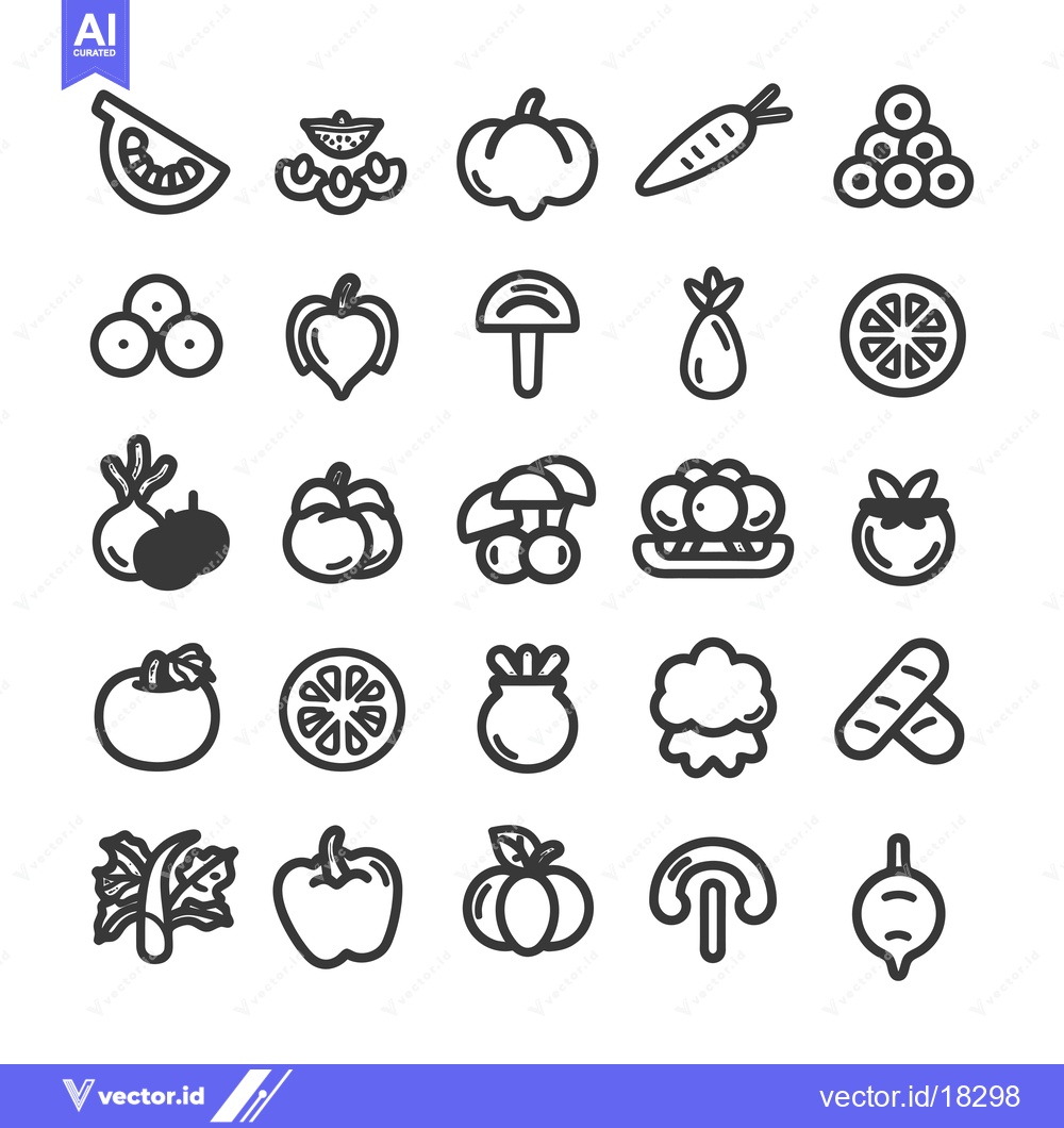 Premium Vector dari A Set of 28 Line Drawings of Fruits and Vegetables