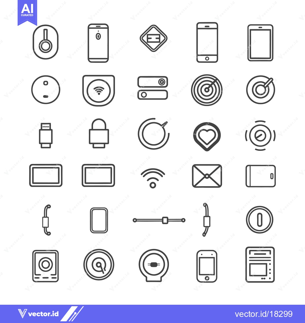 Premium Vector of A Set of 28 Outline Icons Depicting Technology and Communication Devic