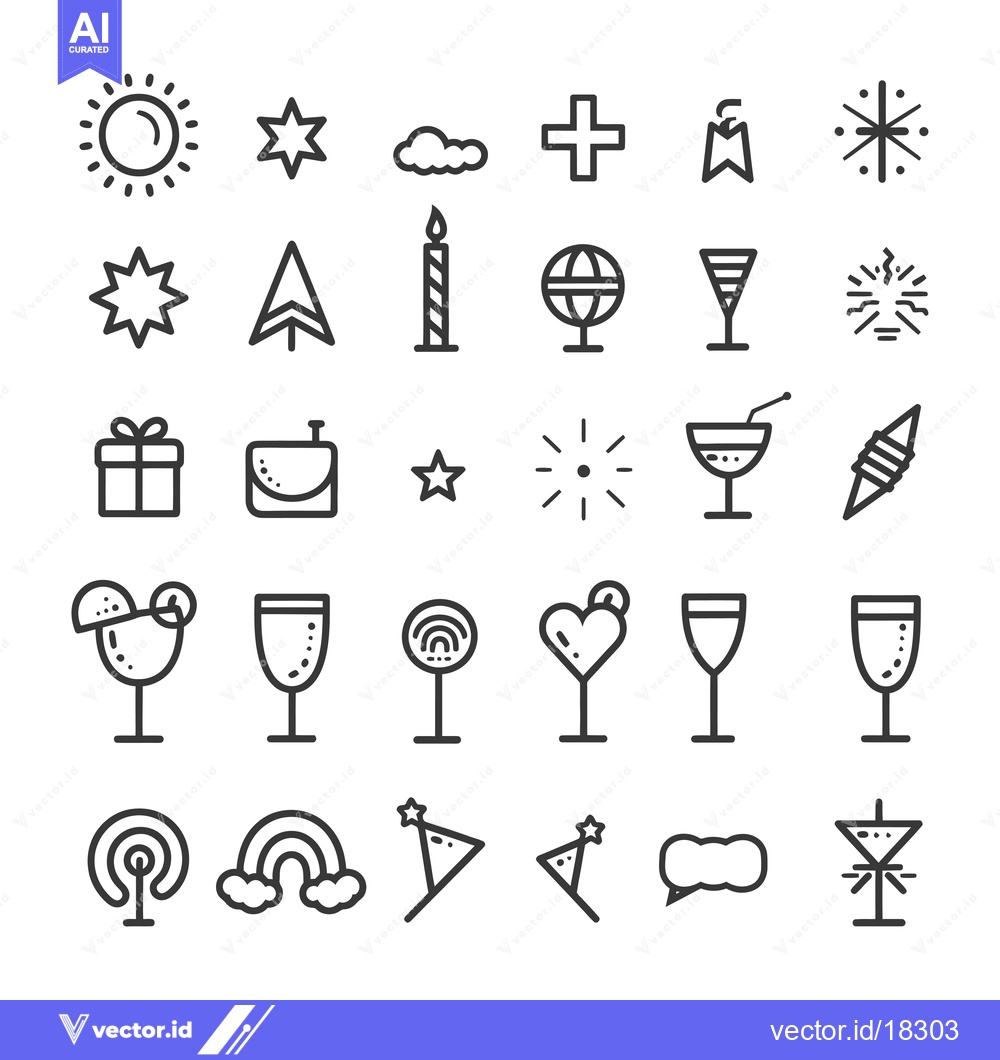 Premium Vector dari A Set of 30 Line Icons Related to Celebration, Party, and Festivities