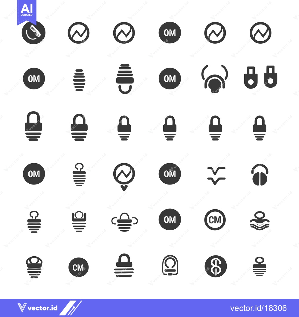 Premium Vector of A Set of 36 Black and White Icons Depicting Various Shapes, Symbols, a