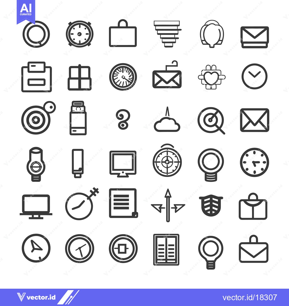 Premium Vector dari A Set of 36 Black and White Line Icons Depicting Various Business and