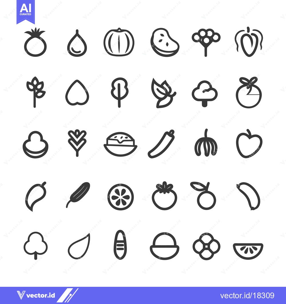 Premium Vector dari A Set of 36 Simple Line Icons Depicting Various Fruits and Vegetables