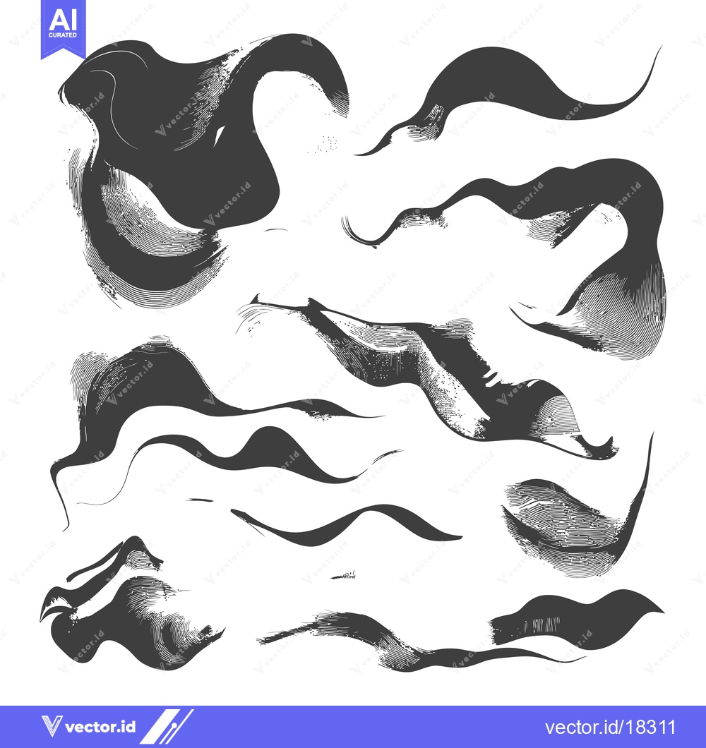 Premium Vector dari A Set of Abstract Swirls and Waves in Black and White