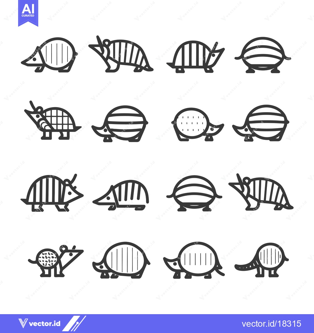 Premium Vector of A set of armadillo icons with different poses and shell patterns