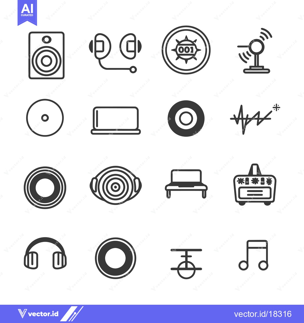 Premium Vector of A Set of Audio Equipment and Music-Related Icons in Black and White