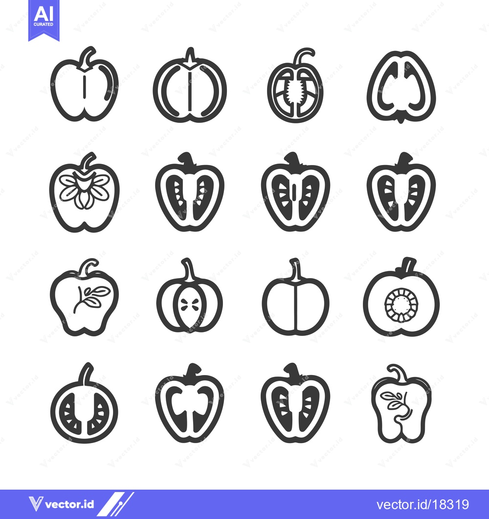 Premium Vector dari A Set of Bell Pepper Icons in Different Slices and Styles
