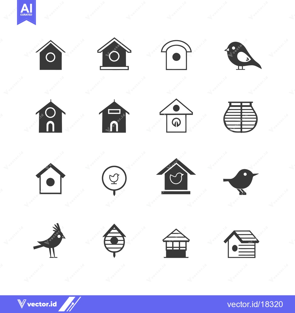 Premium Vector dari A Set of Birdhouse and Bird Icons