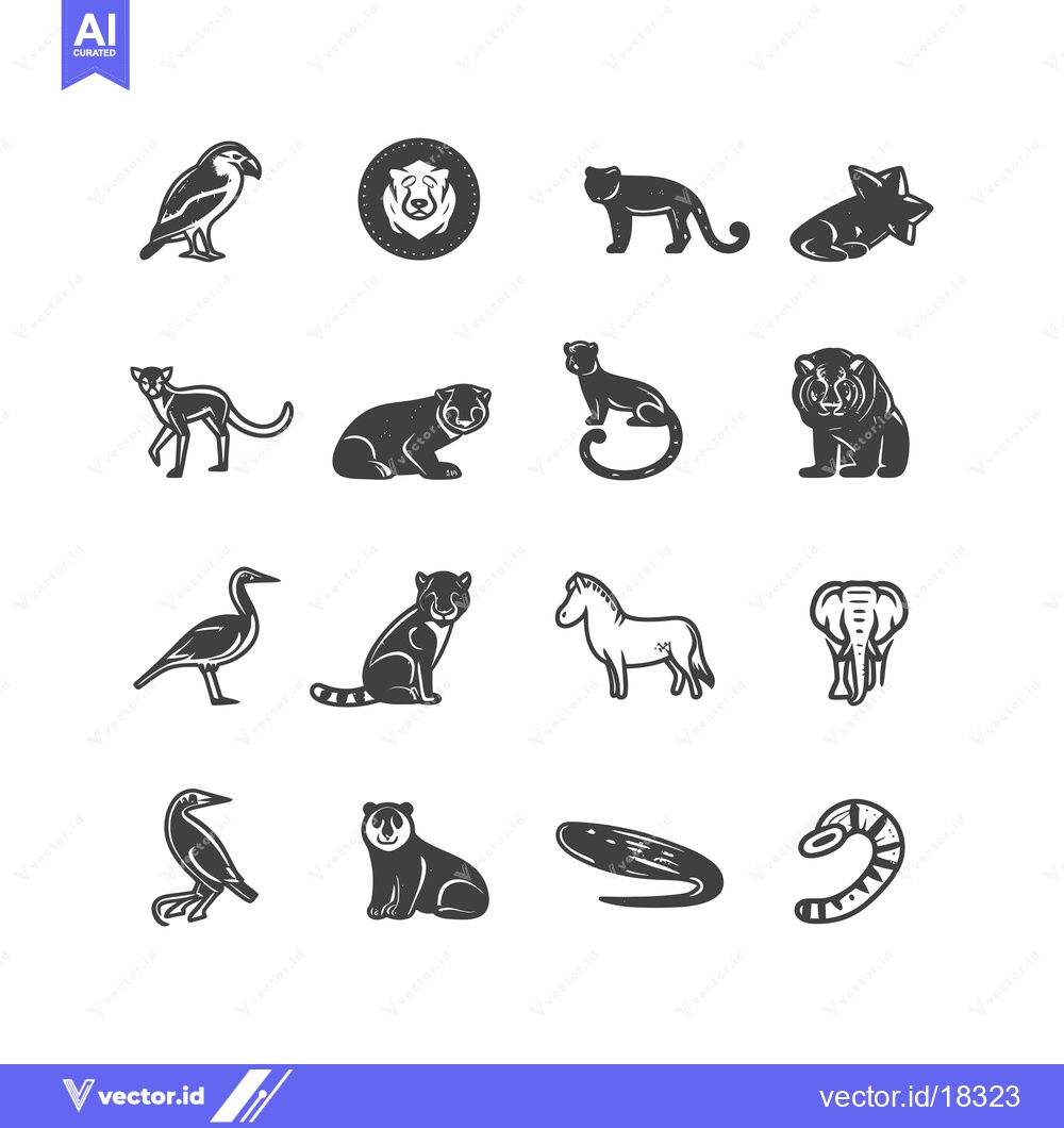 Premium Vector of A Set of Black and White Animal Illustrations