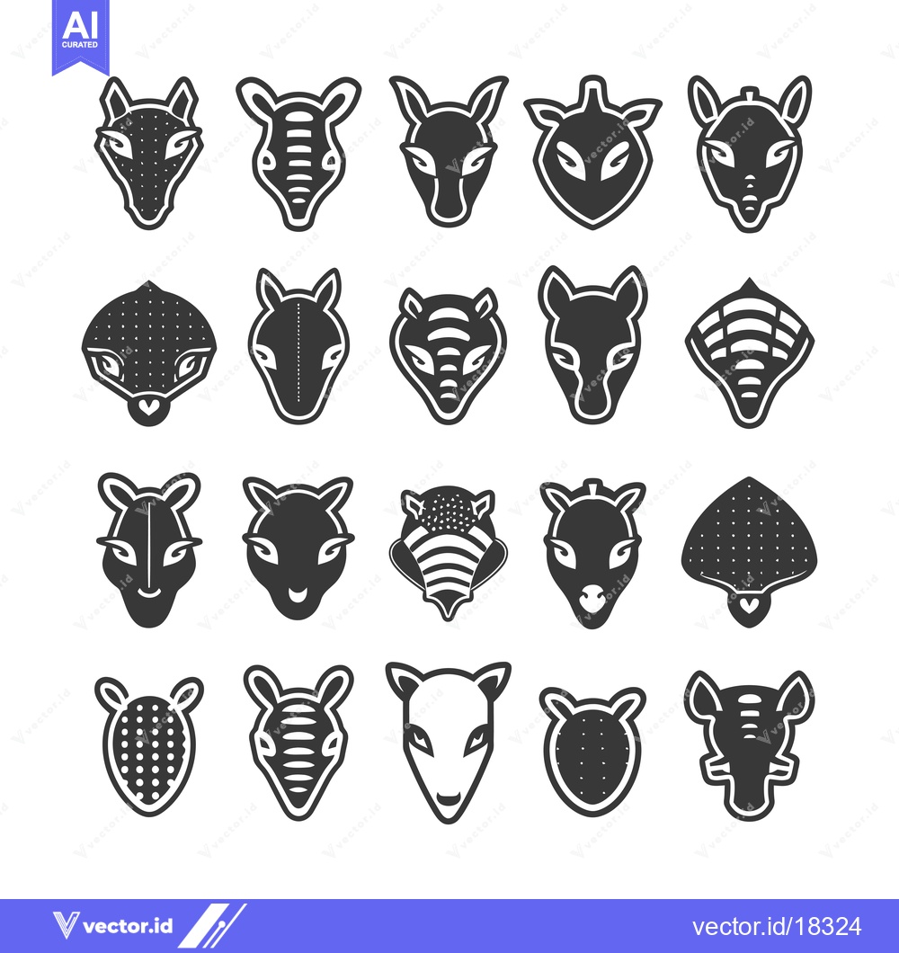 Premium Vector dari A Set of Black and White Armadillo Animal Icons