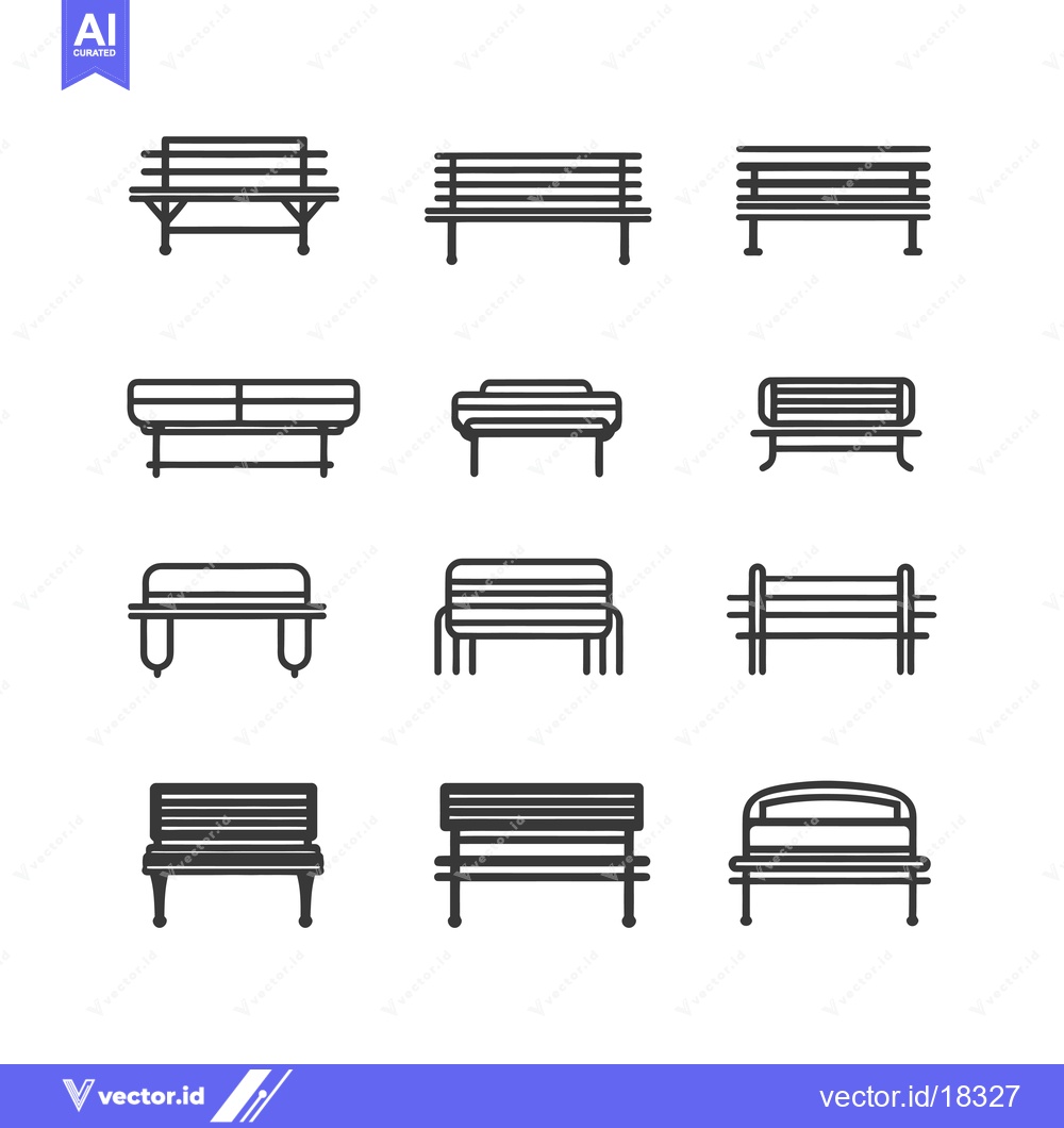 Premium Vector of A Set of Black and White Bench Outline Icons