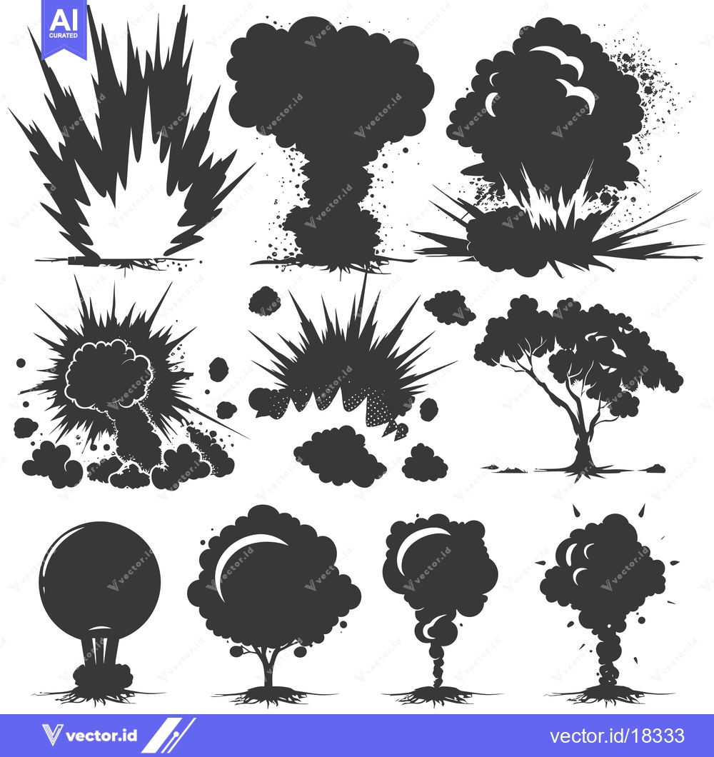 Premium Vector of A Set of Black and White Explosions and Trees