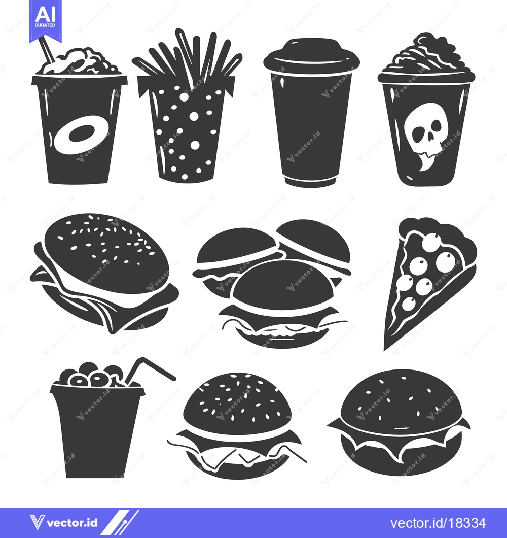 Premium Vector of A Set of Black and White Fast Food Icons