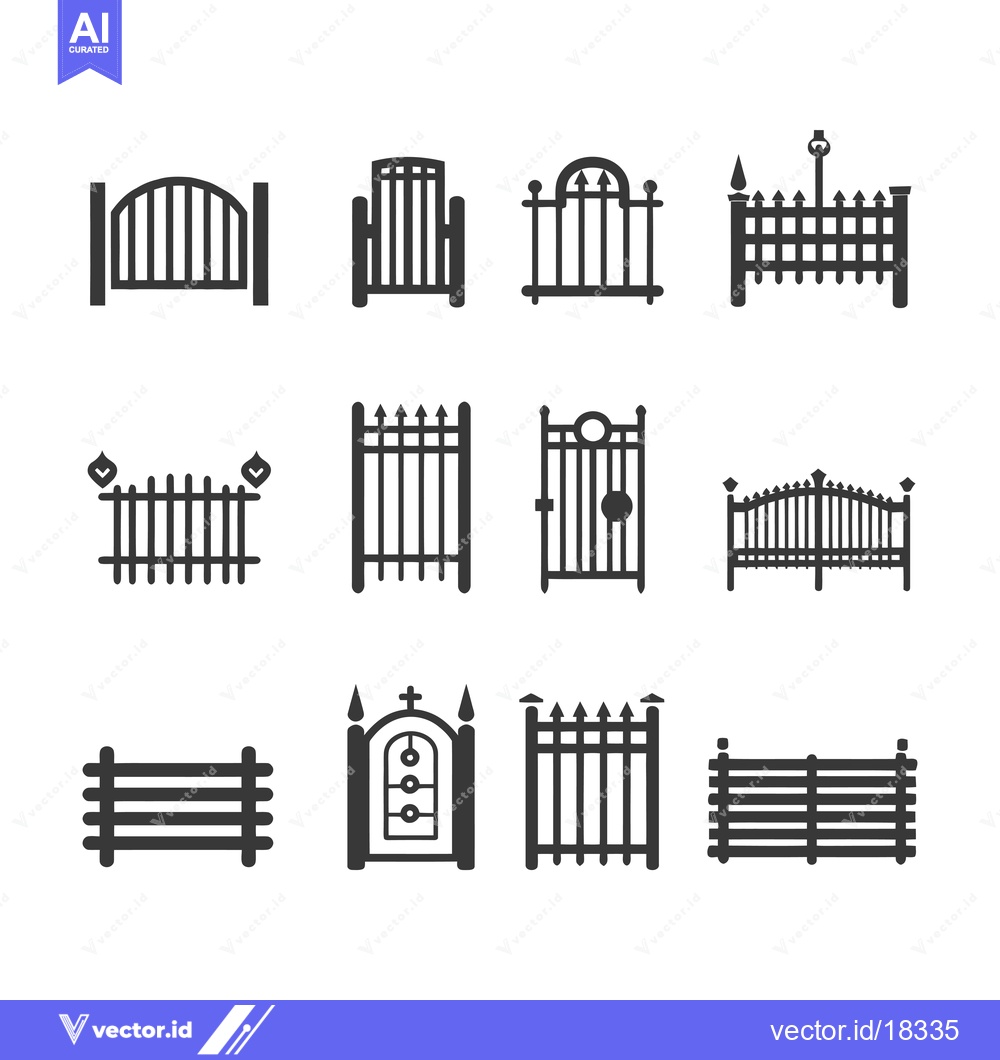 Premium Vector of A Set of Black and White Fence and Gate Icons