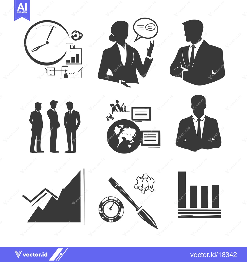 Premium Vector dari A Set of Black and White Icons Depicting Business and Finance Concepts