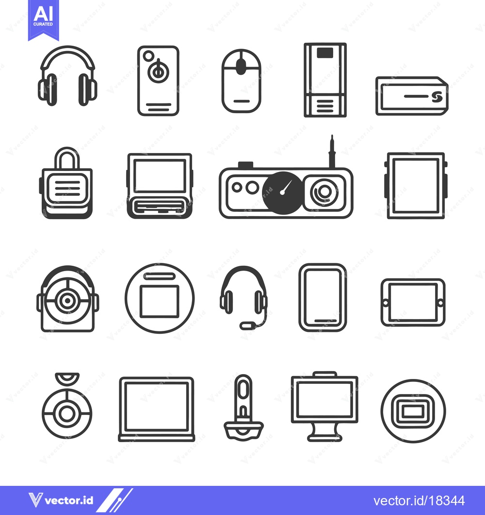Premium Vector dari A Set of Black and White Icons Depicting Various Technology Devices