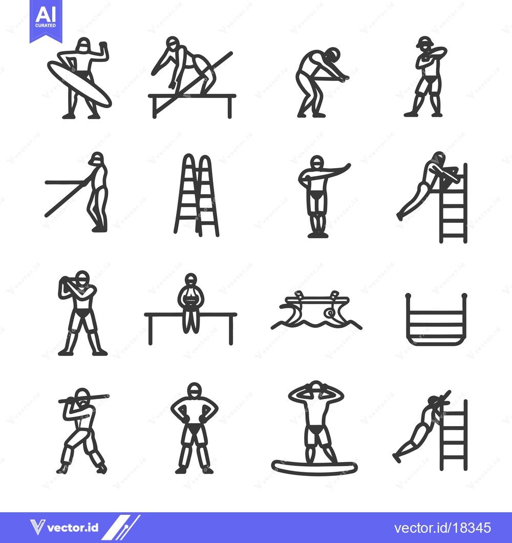 Premium Vector dari A Set of Black and White Icons Depicting Various Water Sports and Swim