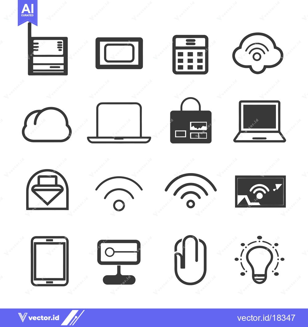 Premium Vector dari A Set of Black and White Icons for Technology and Computing Devices