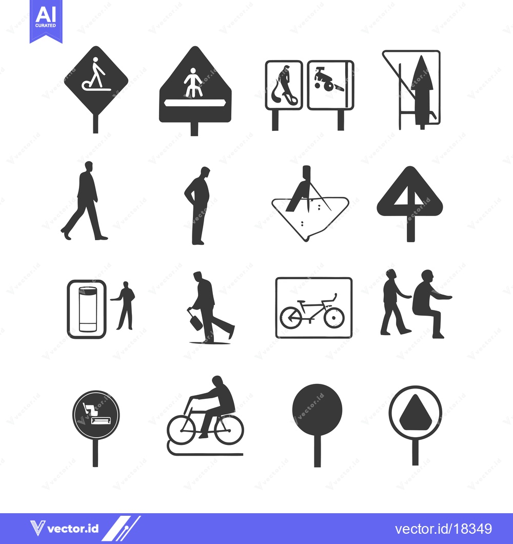 Premium Vector of A Set of Black and White Icons Representing Pedestrian and Bicycle Tra