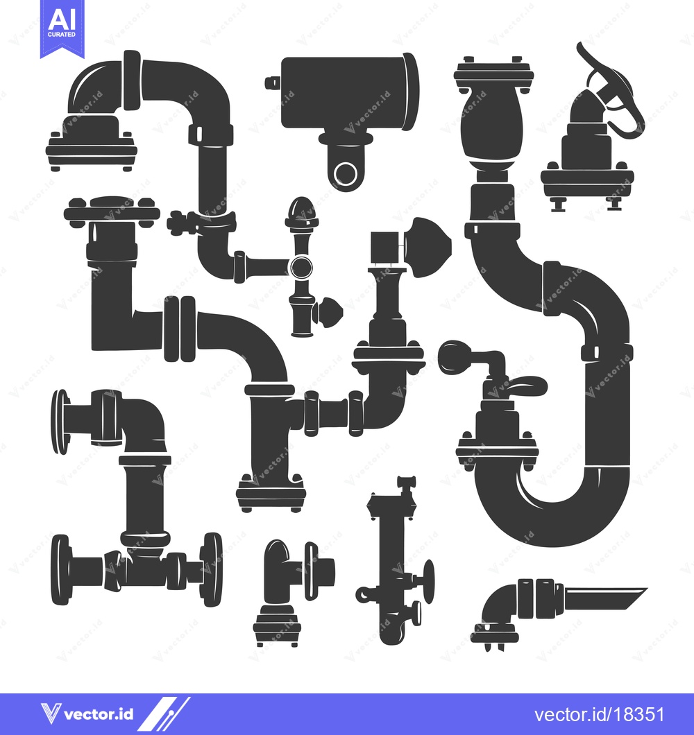 Premium Vector dari A Set of Black and White Illustrations Depicting Various Pipes and Val