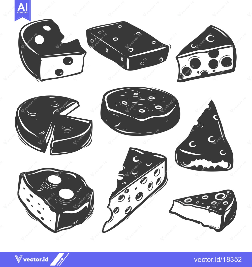 Premium Vector dari A Set of Black and White Illustrations of Different Types of Cheese