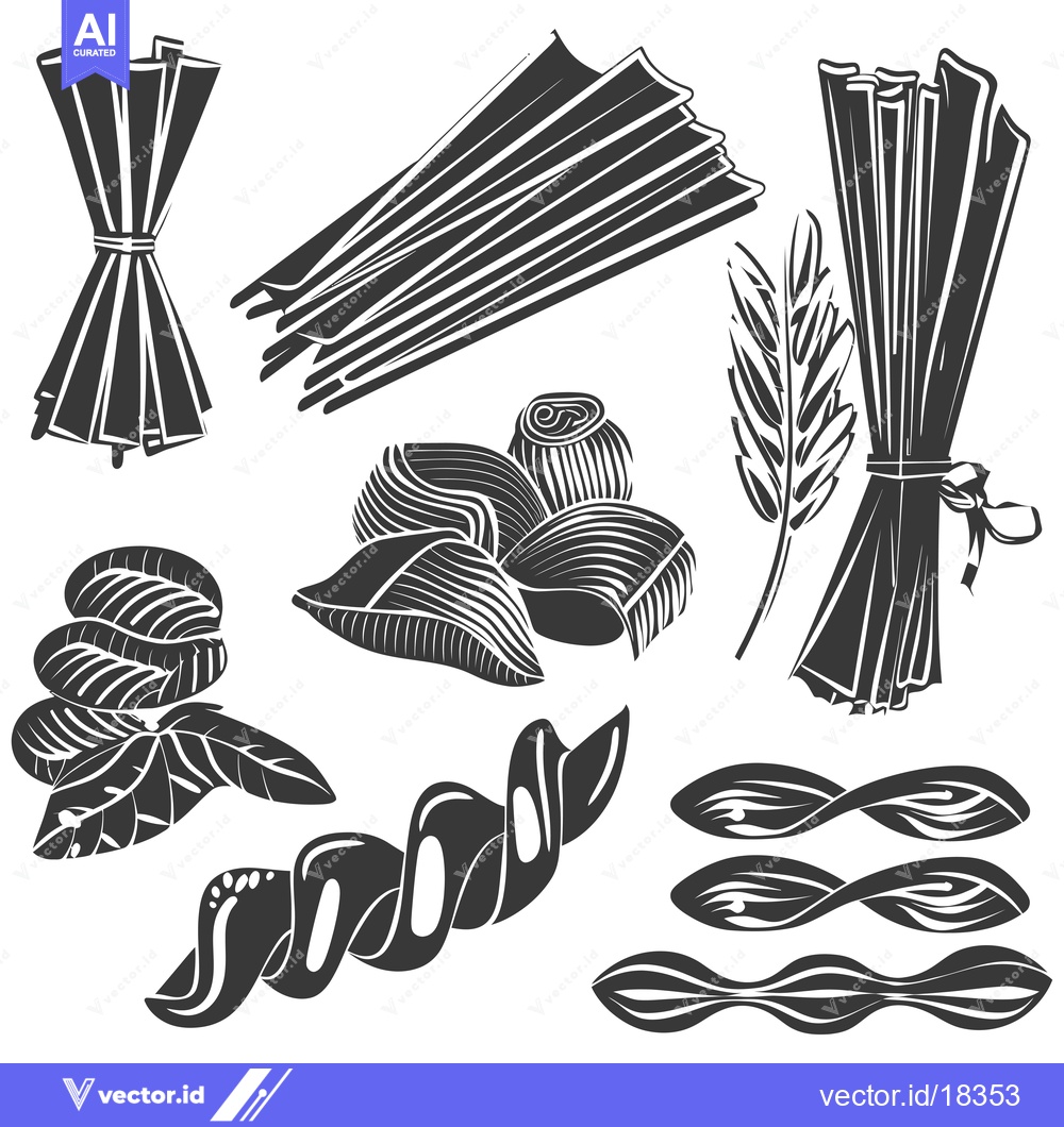 Premium Vector of A Set of Black and White Illustrations of Different Types of Pasta