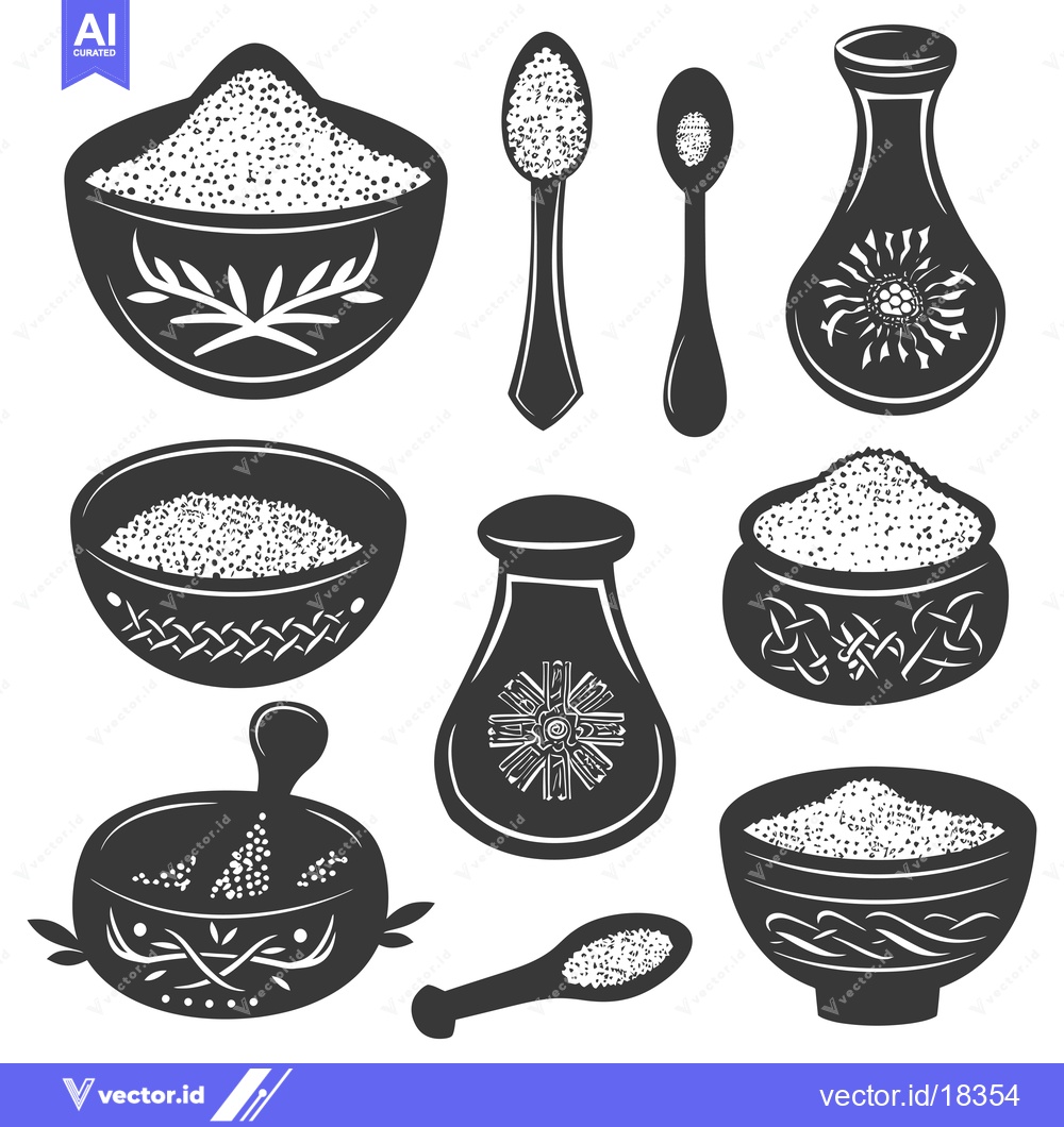 Premium Vector of A Set of Black and White Illustrations of Salt in Various Containers